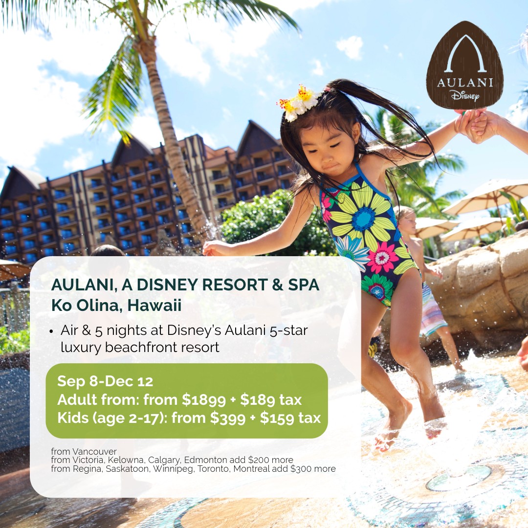 Aulani Disney Resort in Ko Olina, Hawaii Sept 8 - Dec 12.