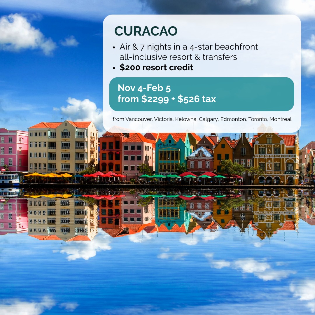 Curacao air and accommodation package Nov 4 - Feb 5.