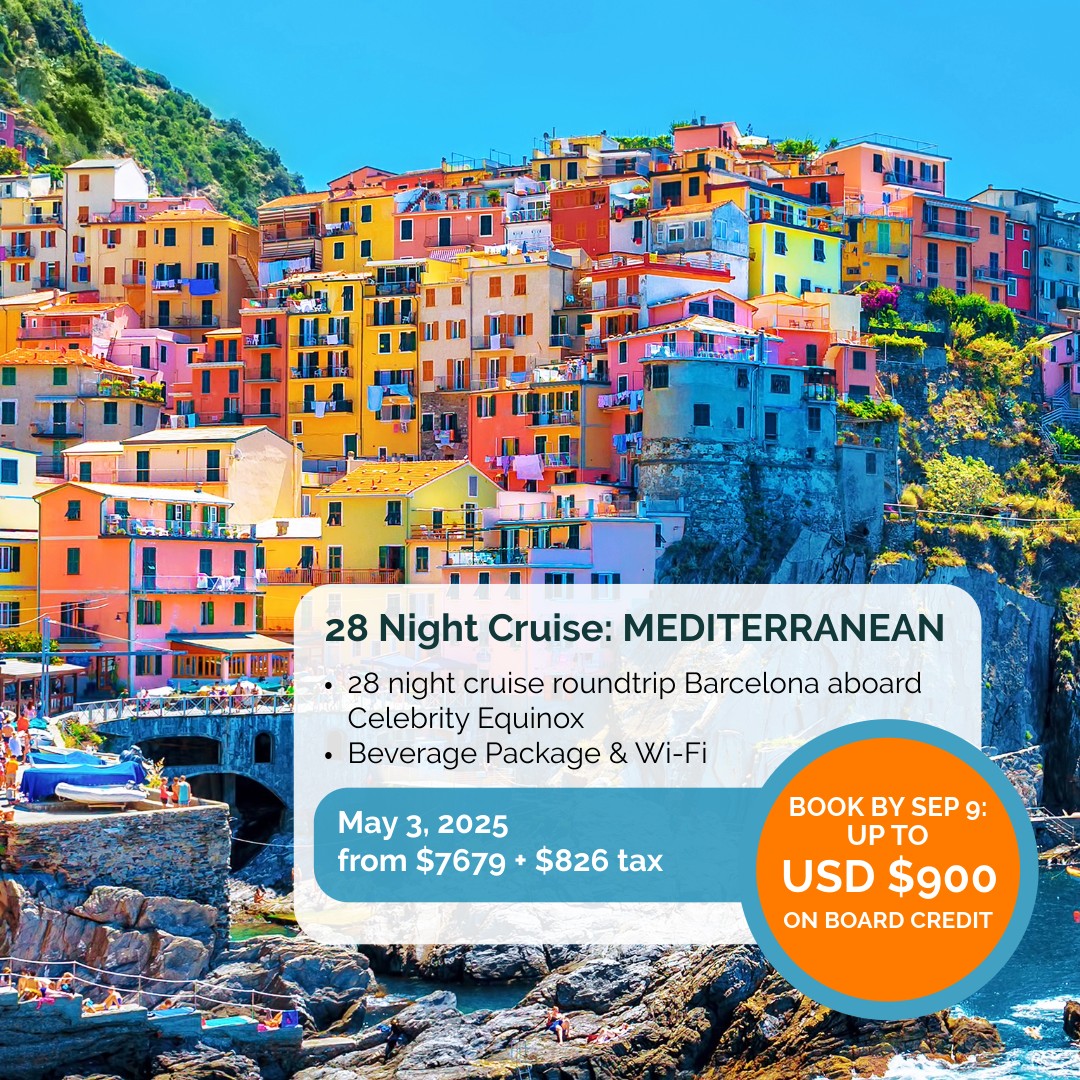 28 Night Cruise Mediterranean May 3, 2025.